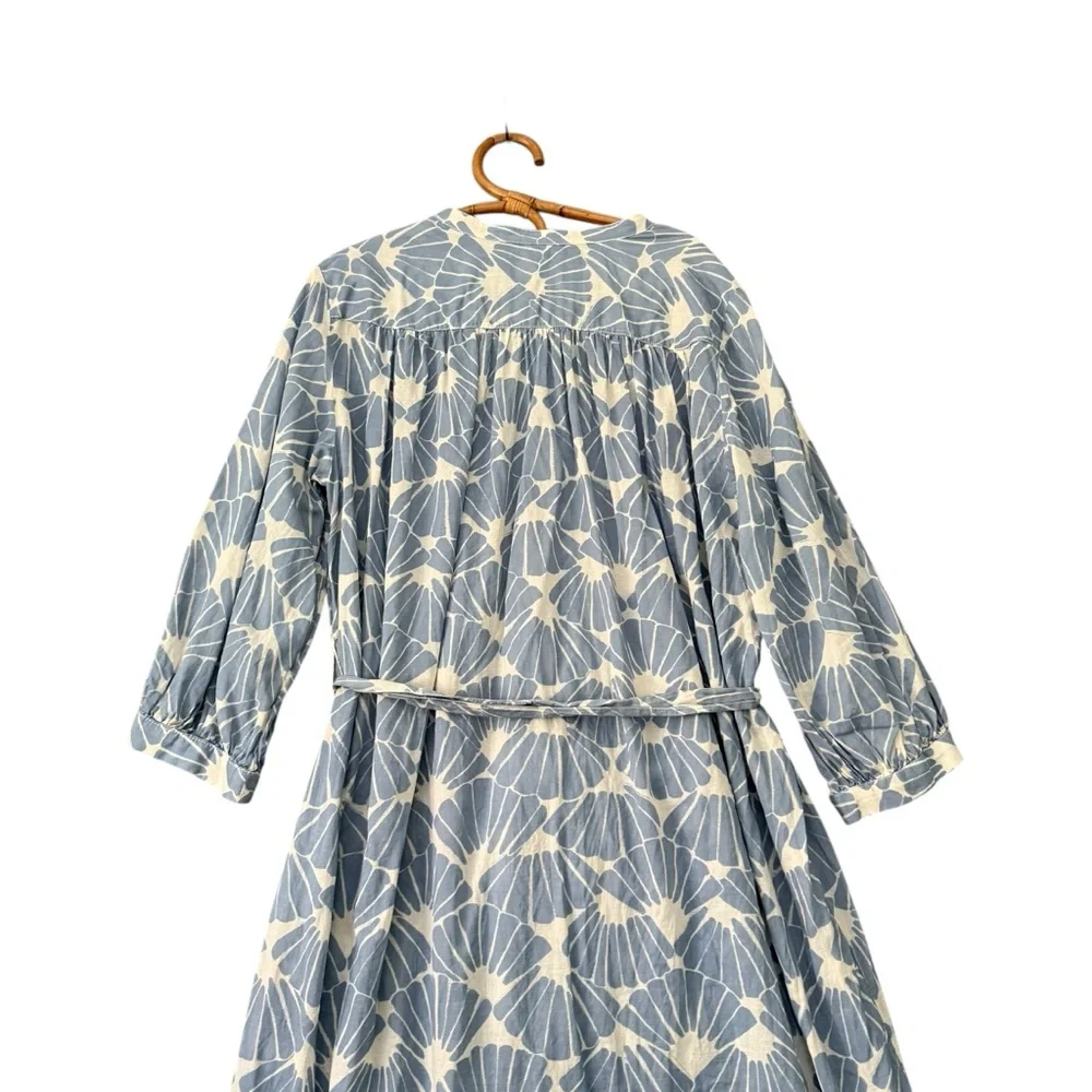 H&M | Tie Waist Balloon Sleeve Midi Dress Button Front Size M - Picture 7 of 10